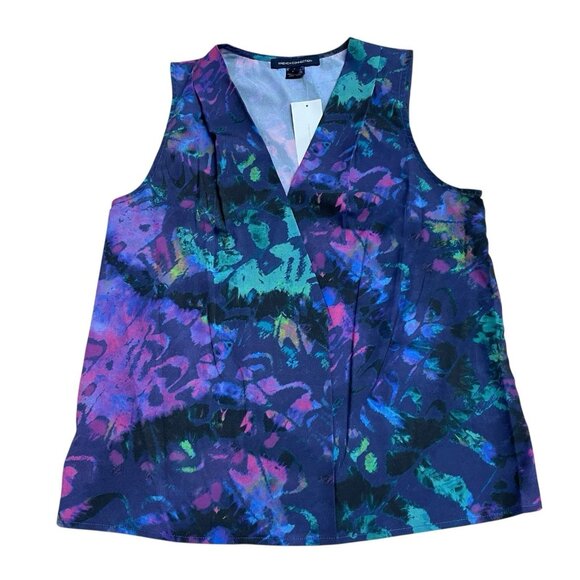 FRENCH CONNECTION BLOUSE TANK TOP COLORFUL ARTSY ABSTRACT LAYERING V-NECK SIZE S - Picture 1 of 7